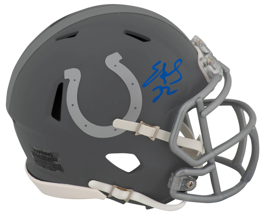 Picture of Schwartz Sports Memorabilia JAMMIN303 Edgerrin James Signed Indianapolis Colts Slate Riddell Speed Helmet - Mini