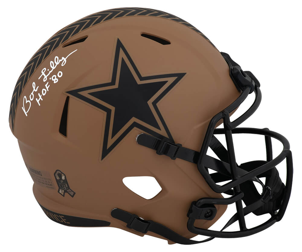 Picture of Schwartz Sports Memorabilia LILREP312 Bob Lilly Signed Dallas Cowboys Salute 2024 Riddell Speed Replica Helmet with HOF 80 - Full Size