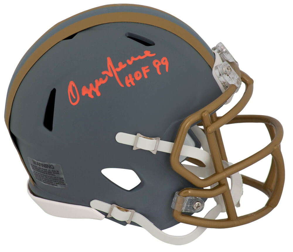 Picture of Schwartz Sports Memorabilia  MIN305 Ozzie Some Signed Cleveland Browns Slate Riddell Speed Helmet with HOF 99 - Mini Size