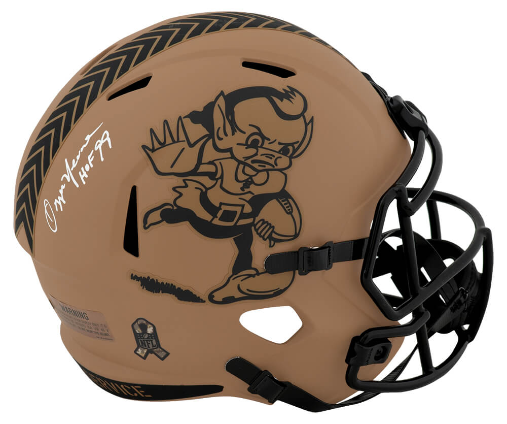 Picture of Schwartz Sports Memorabilia  REP305 Ozzie Some Signed Cleveland Browns 2023 Salute Riddell Speed Replica Helmet with HOF 99 - Full Size