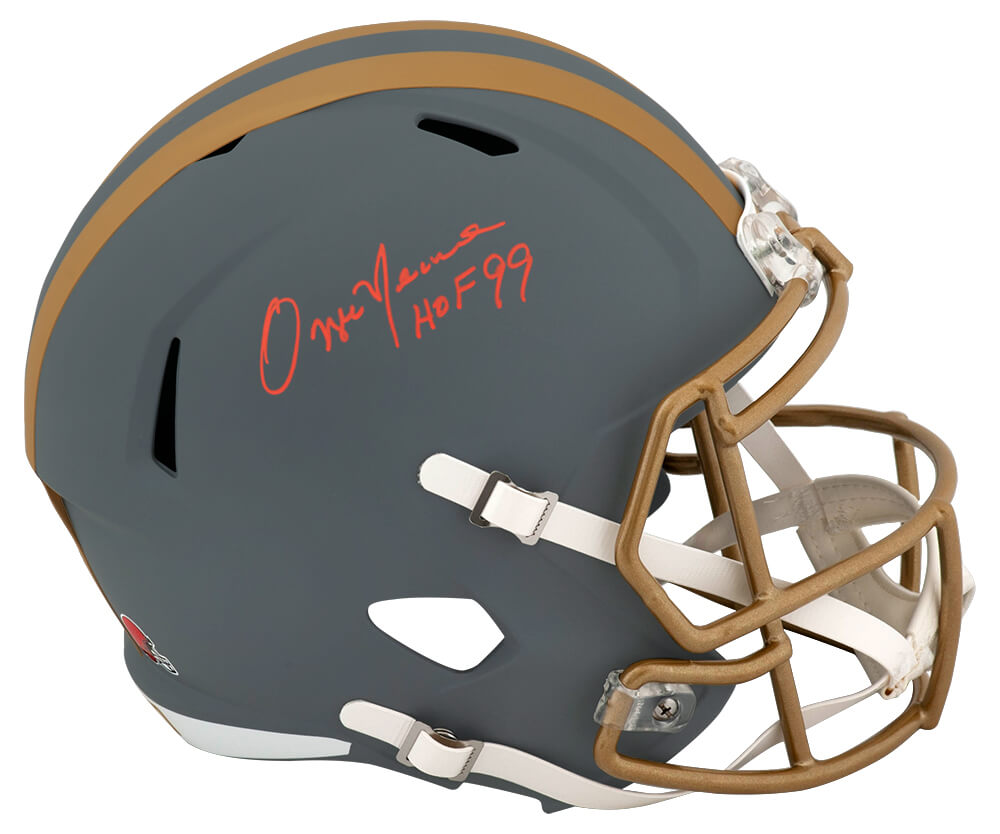 Picture of Schwartz Sports Memorabilia  REP306 Ozzie Some Signed Cleveland Browns Slate Riddell Speed Replica Helmet with HOF 99 - Full Size