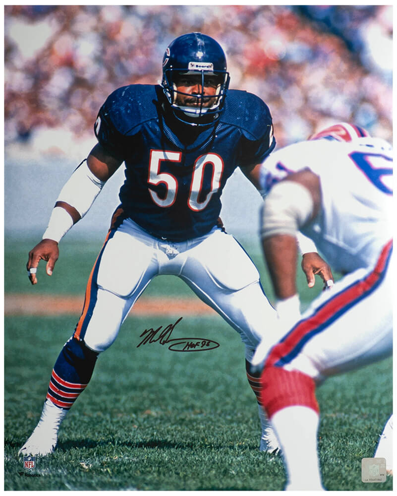 SIN16P312 16 x 20 in. Mike Singletary Signed Chicago Bears Jersey Action Vs Bills Photo with HOF 98, Navy