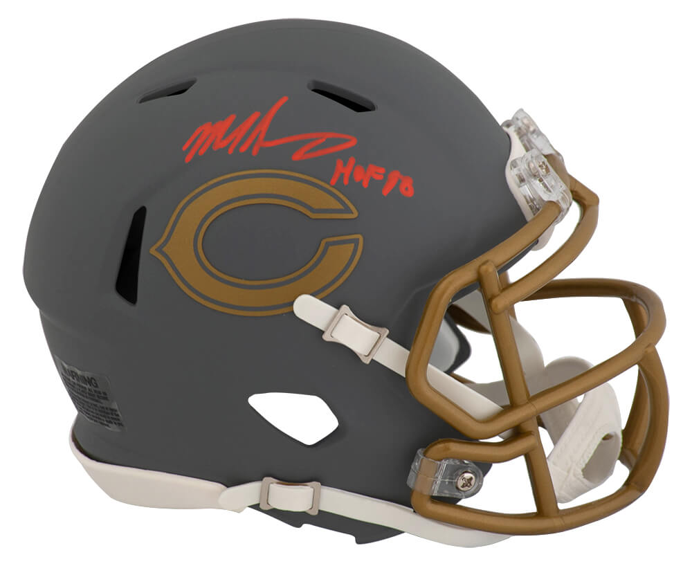 SINMIN329 Mike Singletary Signed Chicago Bears Slate Riddell Speed Helmet with HOF 98 - Mini Size