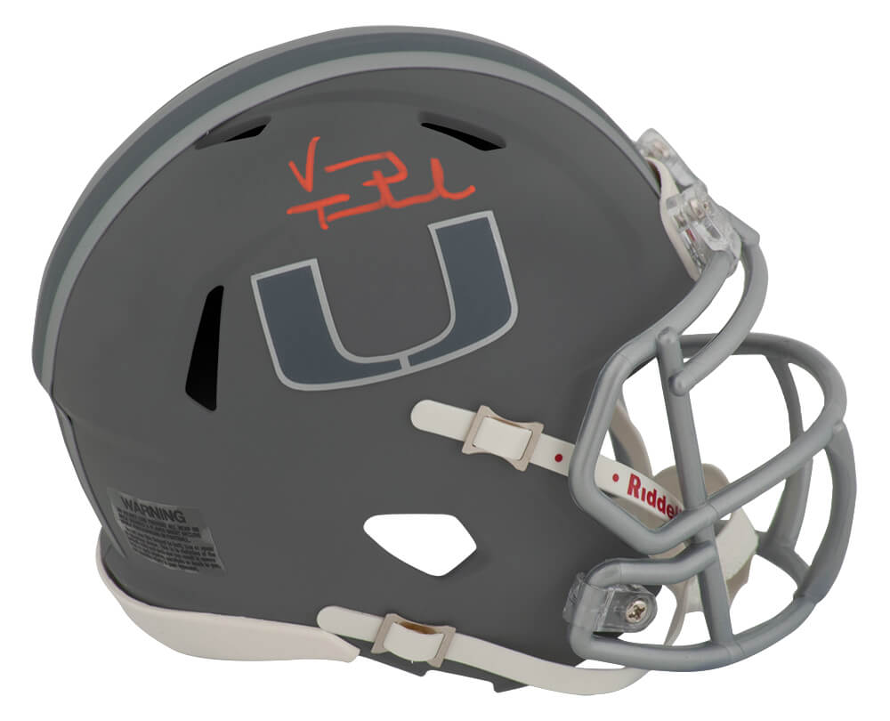 TESMIN311 Vinny Testaverde Signed Miami Hurricanes Slate Riddell Speed Helmet - Mini Size