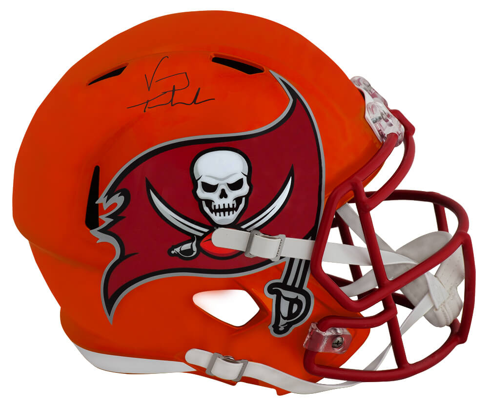 Picture of Schwartz Sports Memorabilia TESREP317 Vinny Testaverde Signed Tampa Bay Buccaneers Flash Riddell Speed Replica Helmet - Full Size
