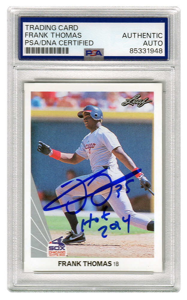 THOCAR121 Frank Thomas Signed White Sox 1990 Leaf Rookie Baseball Card No.300 with HOF 2014 PSA Encapsulated