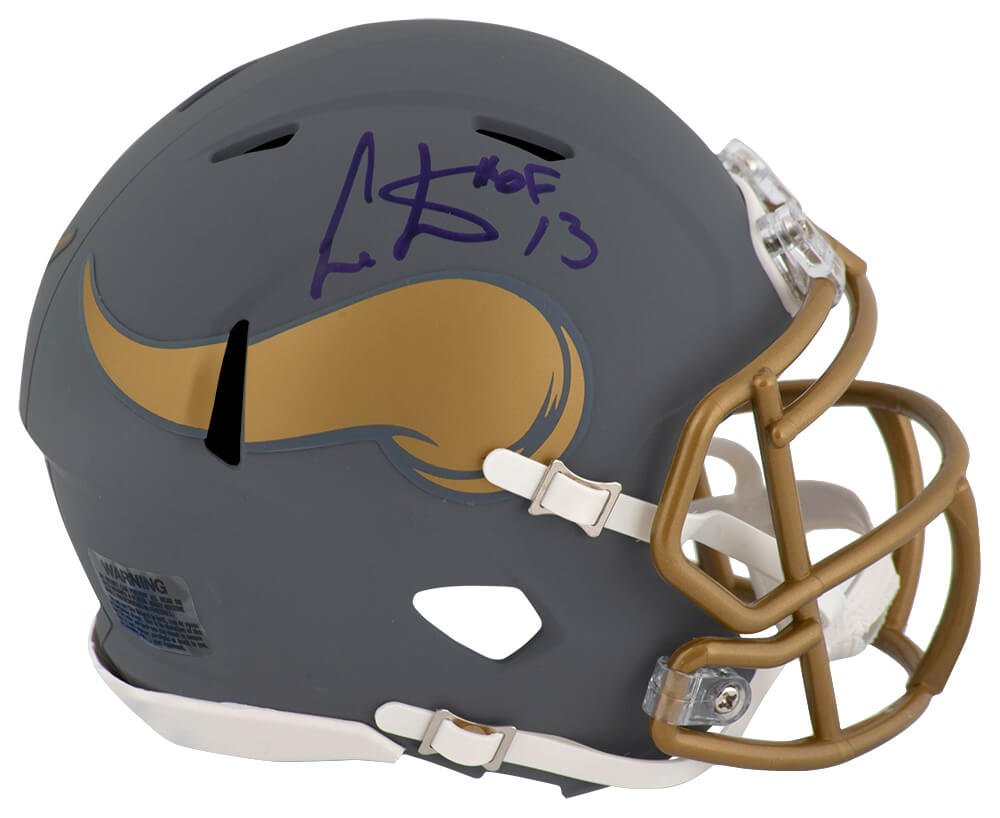 CARMIN357 Cris Carter Signed Minnesota Vikings Slate Riddell Speed Mini Helmet with HOF 13