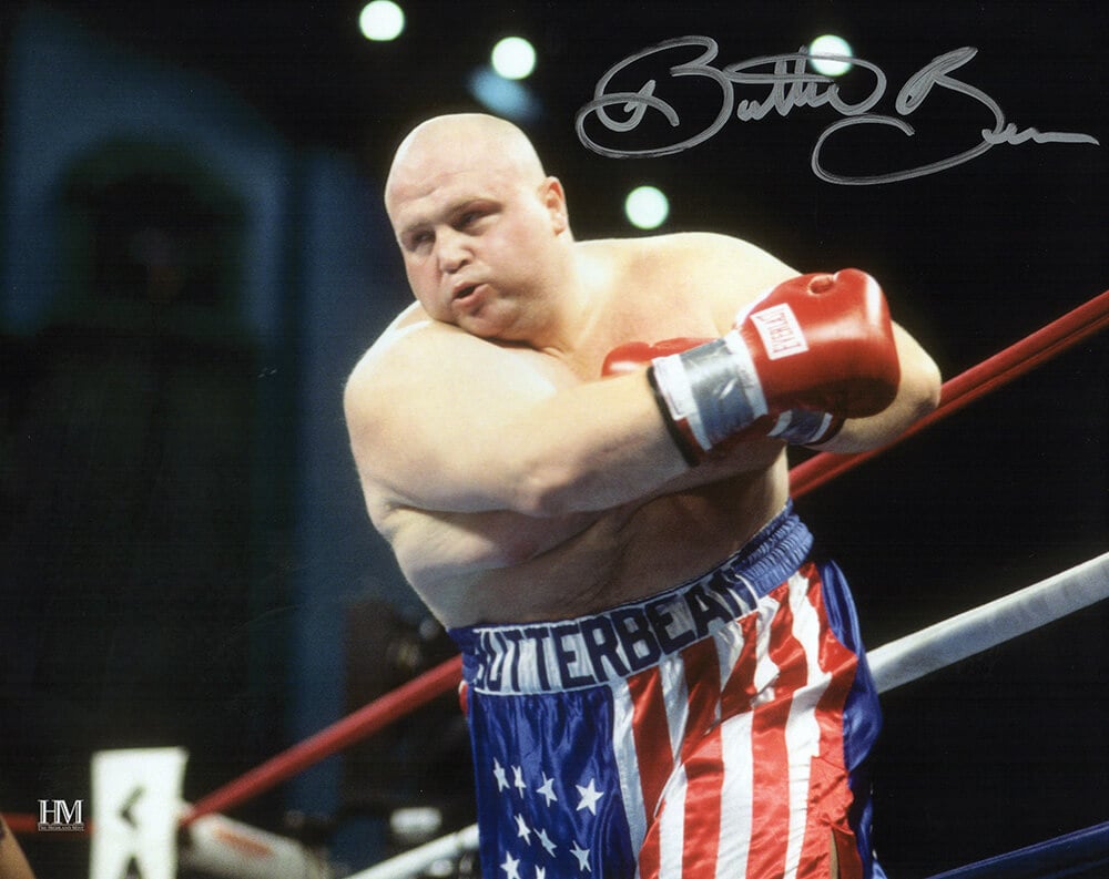Picture of Schwartz Sports Memorabilia ESC08P500 8 x 10 in. Eric Butterbean Esch Signed Boxing Action in USA Trunks Photo