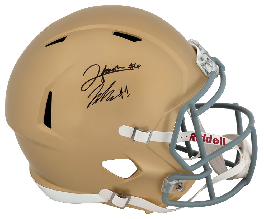 Picture of Schwartz Sports Memorabilia FAIREP301 Jordan Faison & Jaden Greathouse Signed Notre Dame Fighting Irish Riddell Speed Replica Helmet - Full Size