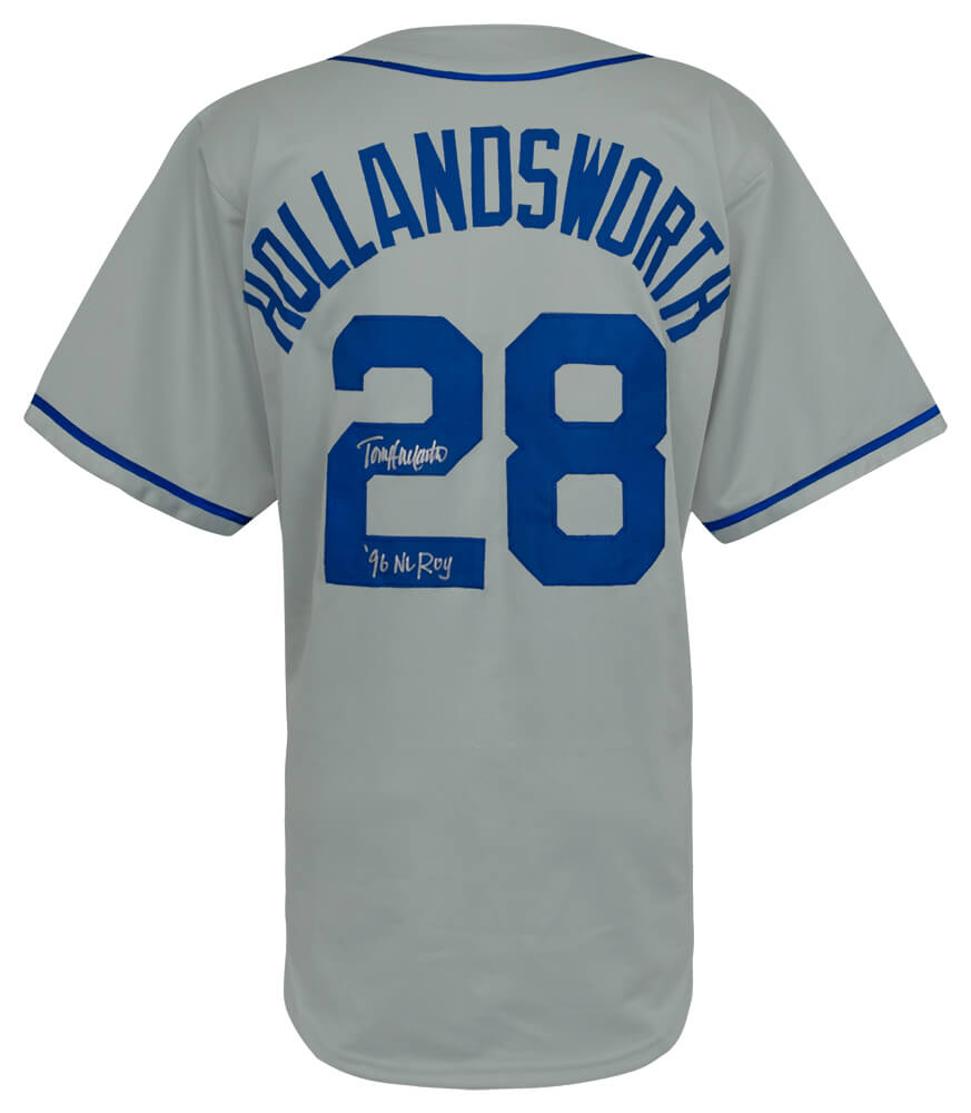 HOLJRY101 Todd Hollandsworth Signed Custom Baseball Jersey with 96 NL Roy, Grey