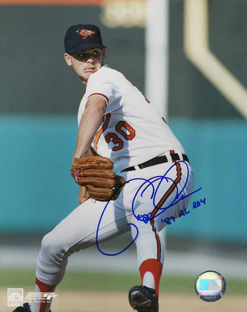 Picture of Schwartz Sports Memorabilia OLS08P100 8 x 10 in. Gregg Olsen Signed Baltimore Orioles White Jersey Pitching Photo with 89 AL Roy