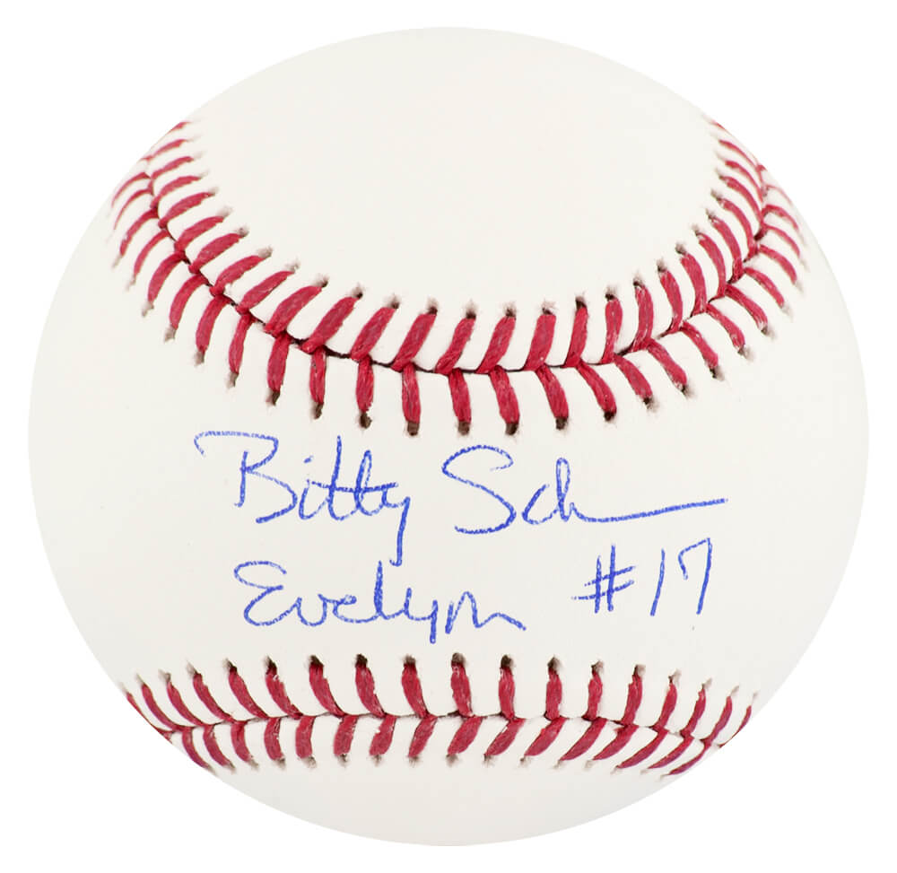 Picture of Schwartz Sports Memorabilia SCHBSB500 Bitty Schram Signed Rawlings Official MLB Baseball with Evelyn