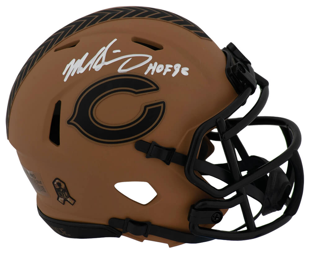 Picture of Schwartz Sports Memorabilia SINMIN333 Mike Singletary Signed Chicago Bears 2023 Salute Riddell Speed Mini Helmet with HOF 98