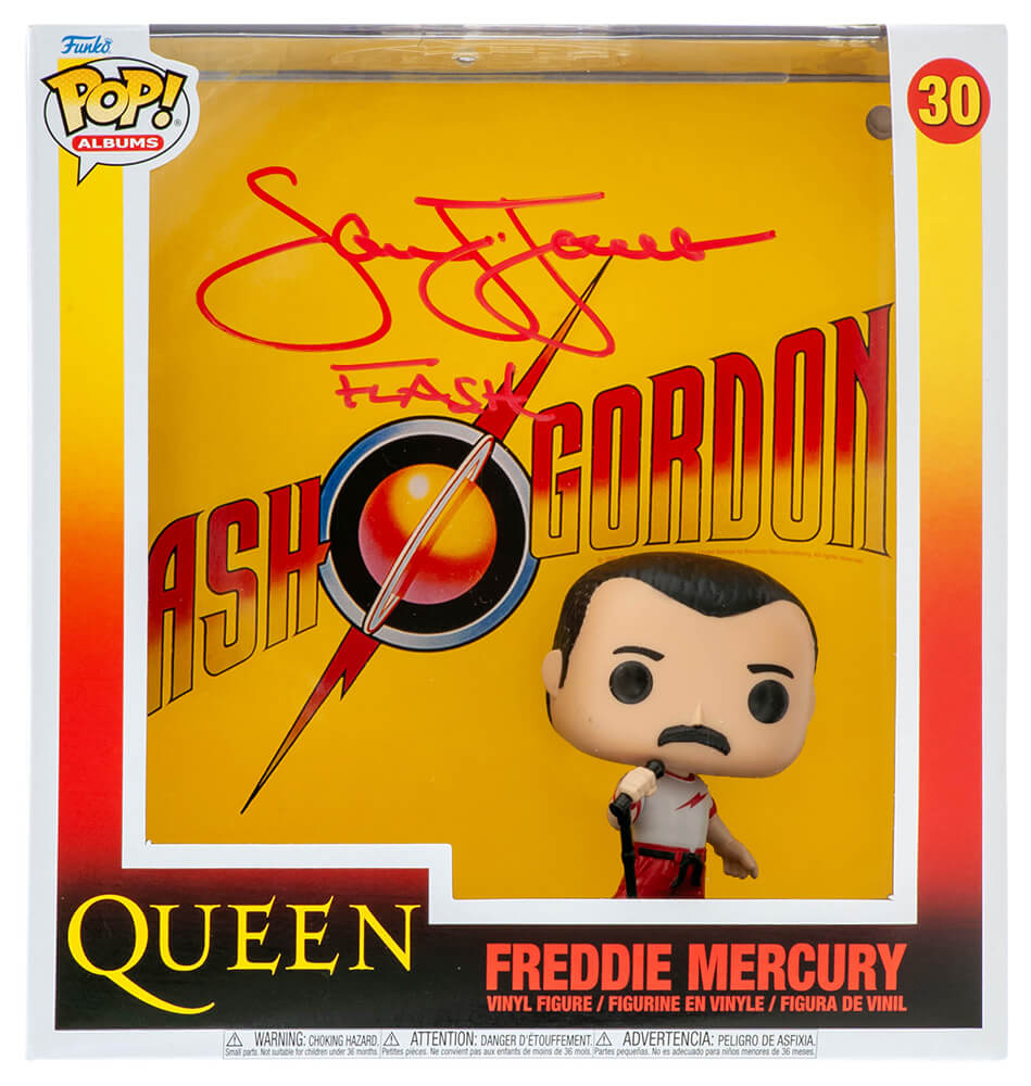 JONFUN500 Sam J. Jones Signed Queen Freddie Mercury Flash Gordon Soundtrack Album Funko Pop No. 30 with Flash