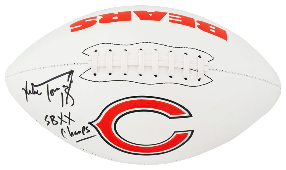 Picture of Schwartz Sports Memorabilia TOMFTB302 Mike Tomczak Signed Chicago Bears Logo Franklin Football with SB XX Champs&#44; White