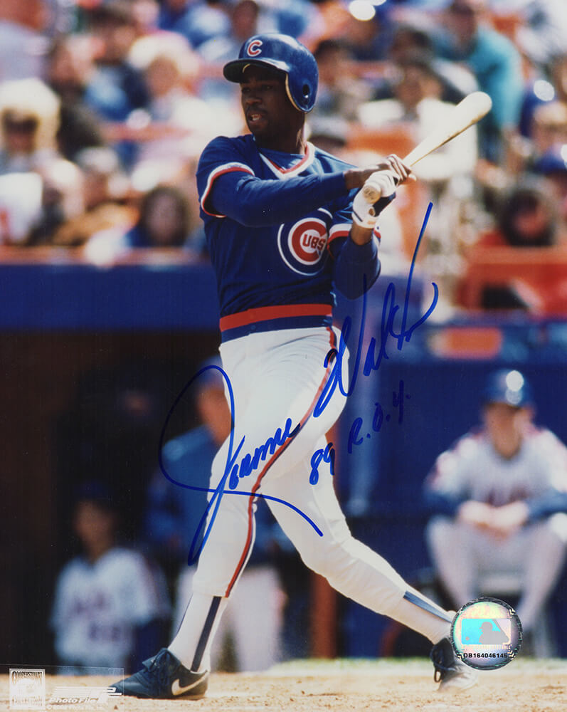 Picture of Schwartz Sports Memorabilia WAL08P103 8 x 10 in. Jerome Walton Signed Chicago Cubs Blue Jersey Swinging Photo with 89 ROY