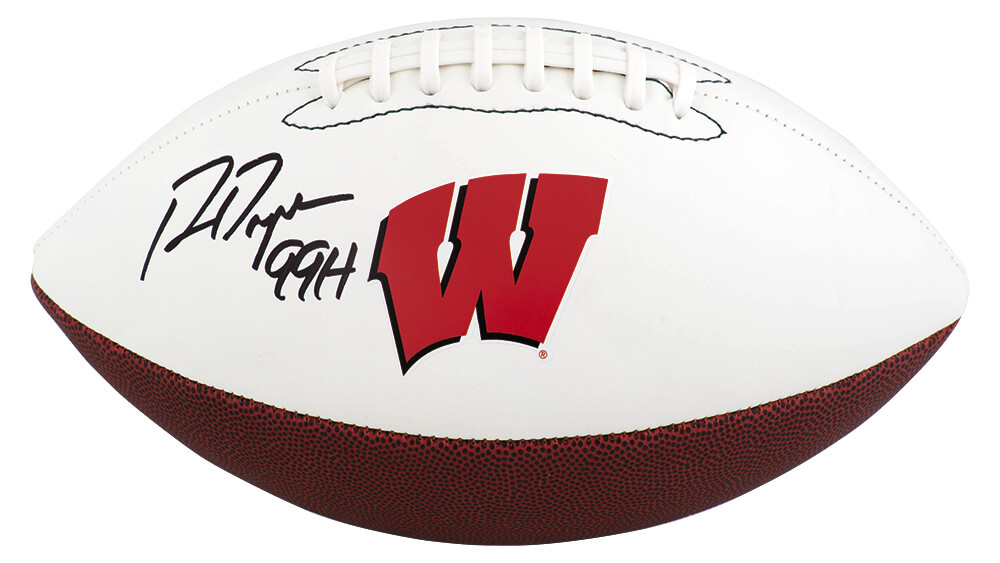 Picture of Schwartz Sports Memorabilia DAYFTB306 Ron Dayne Signed Wisconsin Logo Brands White Logo Football with 99H