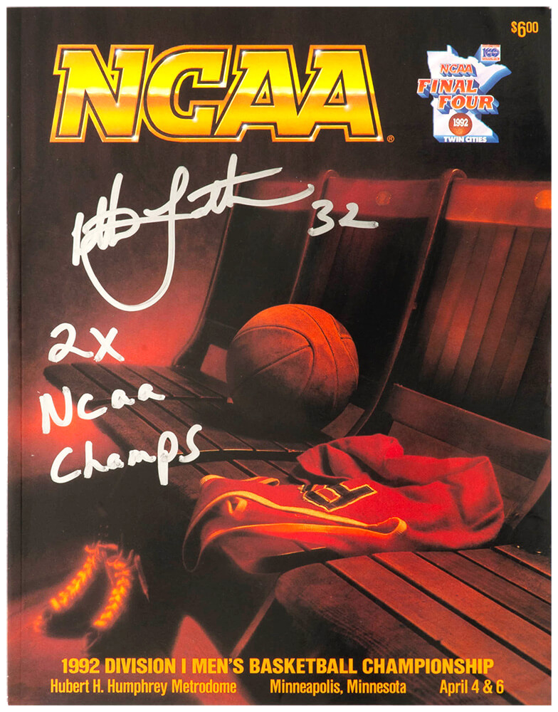 Picture of Schwartz Sports Memorabilia LAEMAG200 Christian Laettner Signed 1992 NCAA Final Four Mens Basketball Championship Program with 2x NCAA Champs