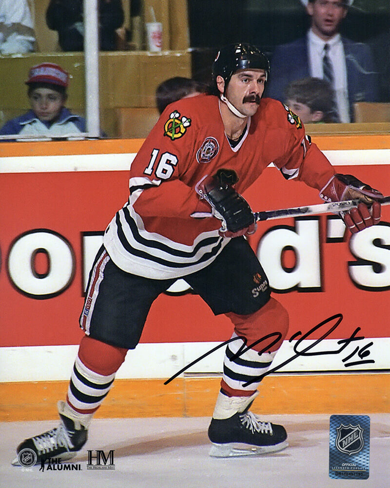 Picture of Schwartz Sports Memorabilia GOU08P403 8 x 10 in. Michel Goulet Signed Chicago Blackhawks Red Jersey Action Photo