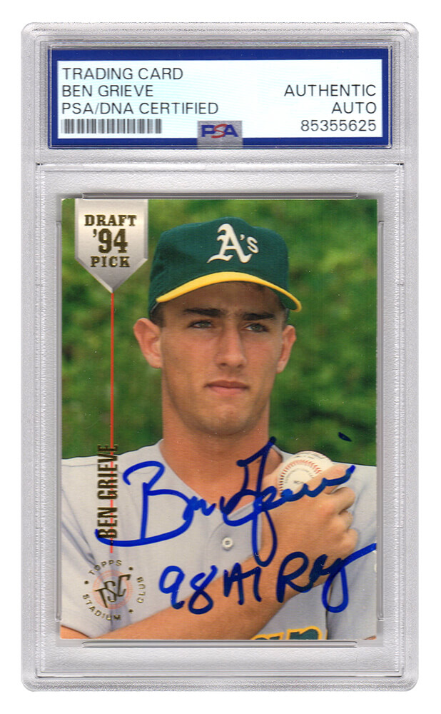 Picture of Schwartz Sports Memorabilia GRICAR124 Ben Grieve Signed 1994 Stadium Club Draft Picks Rookie Baseball Card No. 84 with 98 AL Roy - PSA Encapsulated