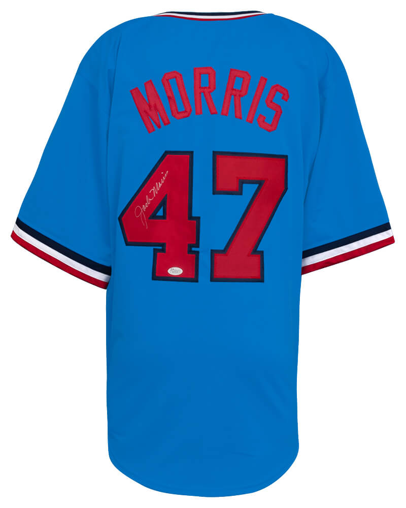 MORJRY100 Jack Morris Signed Throwback Custom Baseball Jersey, Baby Blue