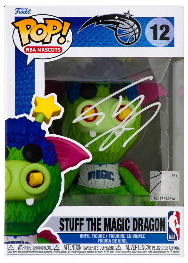 ONEFUN203 Shaquille O Neal Signed Orlando Magic Stuff the Magic Dragon NBA Mascot Funko Pop Doll No. 12