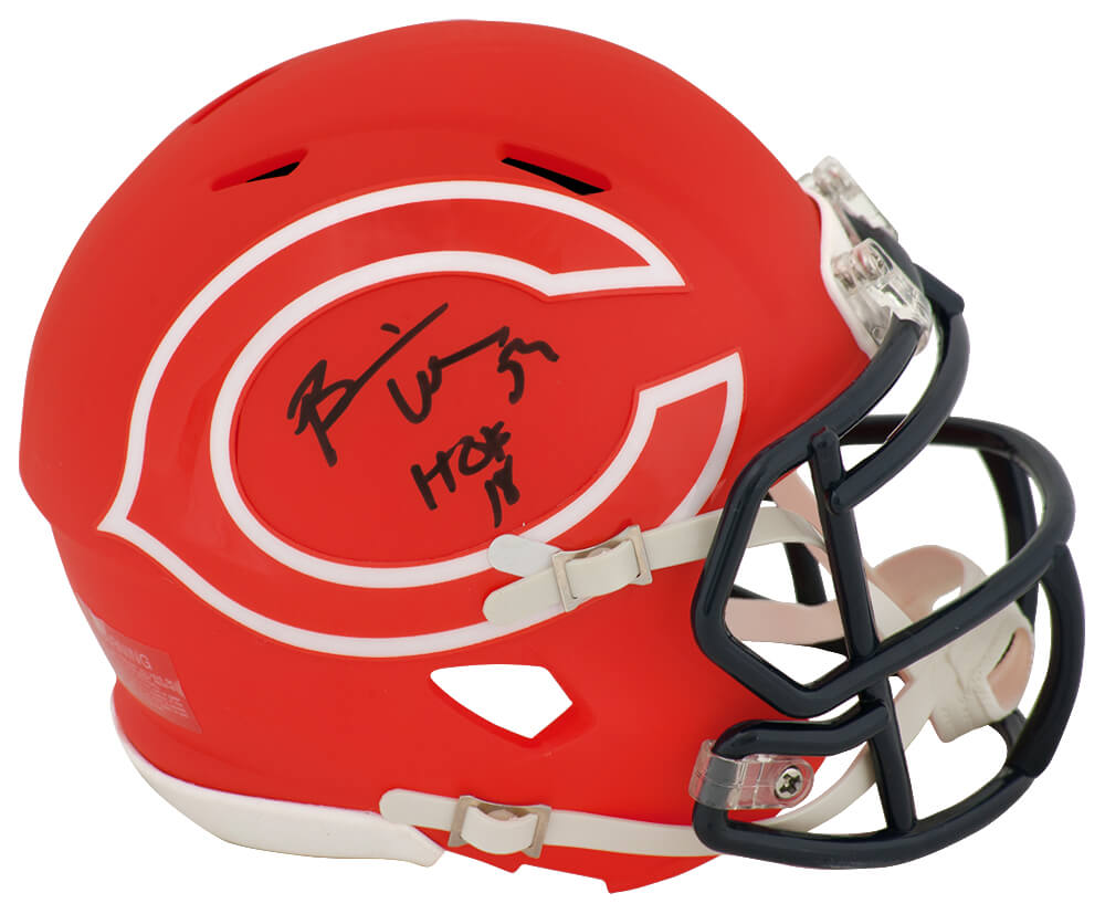 Picture of Schwartz Sports Memorabilia URLMIN309 Brian Urlacher Signed Chicago Bears AMP Riddell Speed Mini Helmet with HOF 18