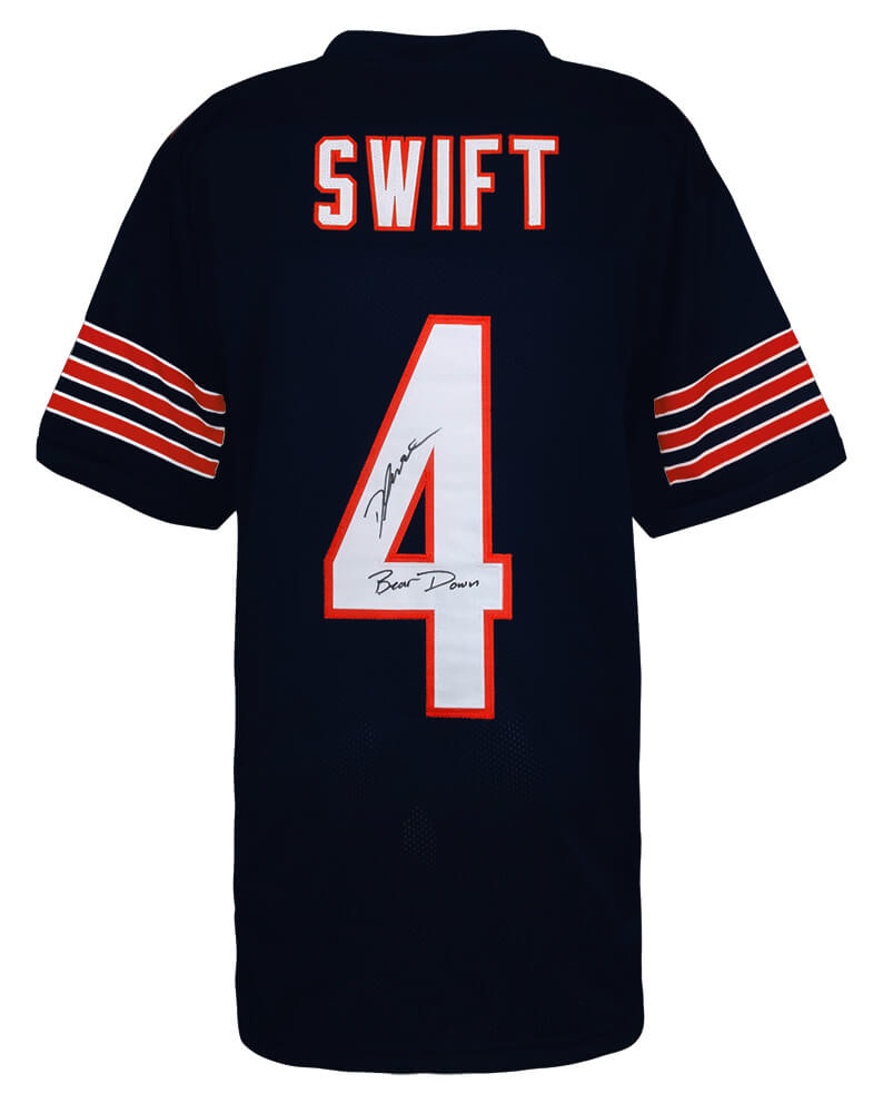 SWIJRY312 D Andre Swift Signed Custom Football Jersey with Bear Down, Navy