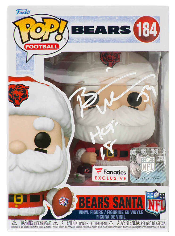 Picture of Schwartz Sports Memorabilia URLFUN300 Brian Urlacher Signed Chicago Bears Santa Funko Pop Doll No. 184 with HOF 18