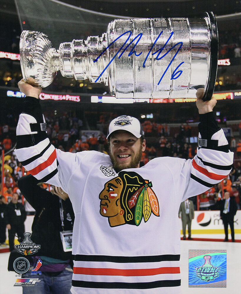 Picture of Schwartz Sports Memorabilia HEN08P403 8 x 10 in. Jordan Hendry Signed Chicago Blackhawks 2010 Stanley Cup Holding Trophy Photo