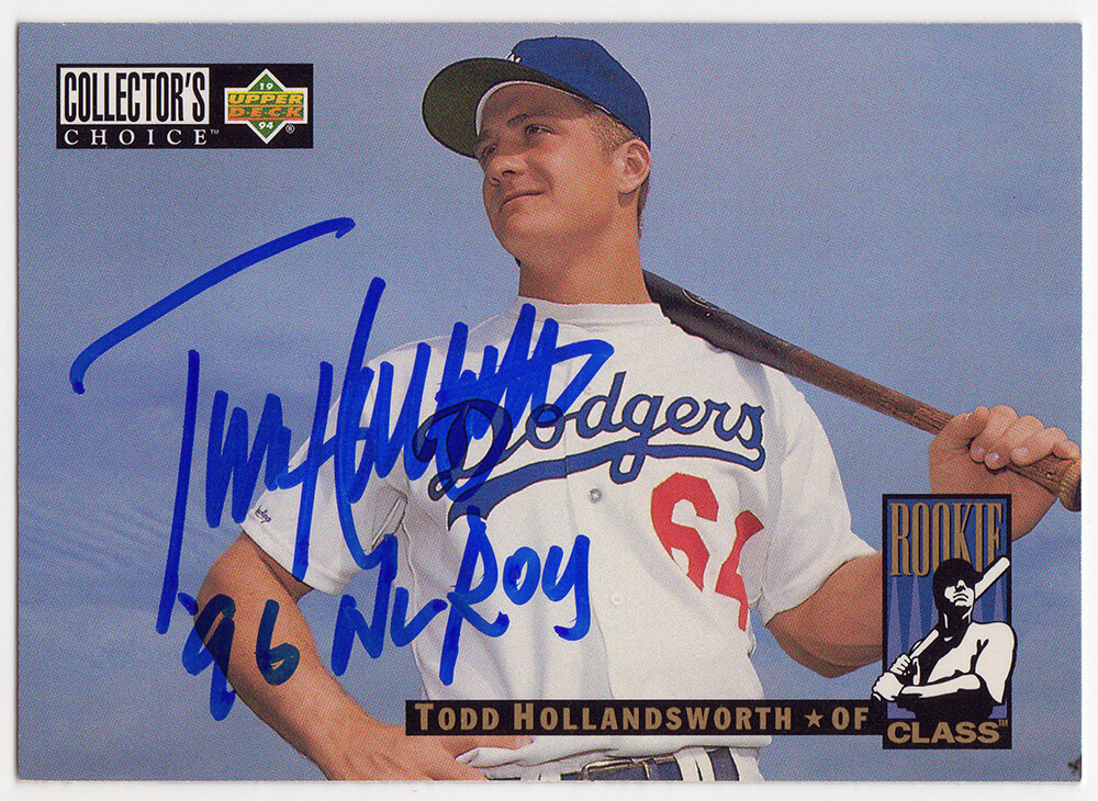 Picture of Schwartz Sports Memorabilia HOLCAR109 Todd Hollandsworth Signed Los Angeles Dodgers 1994 Collectors Choice Baseball Rookie Card No. 658 with NL Roy 96