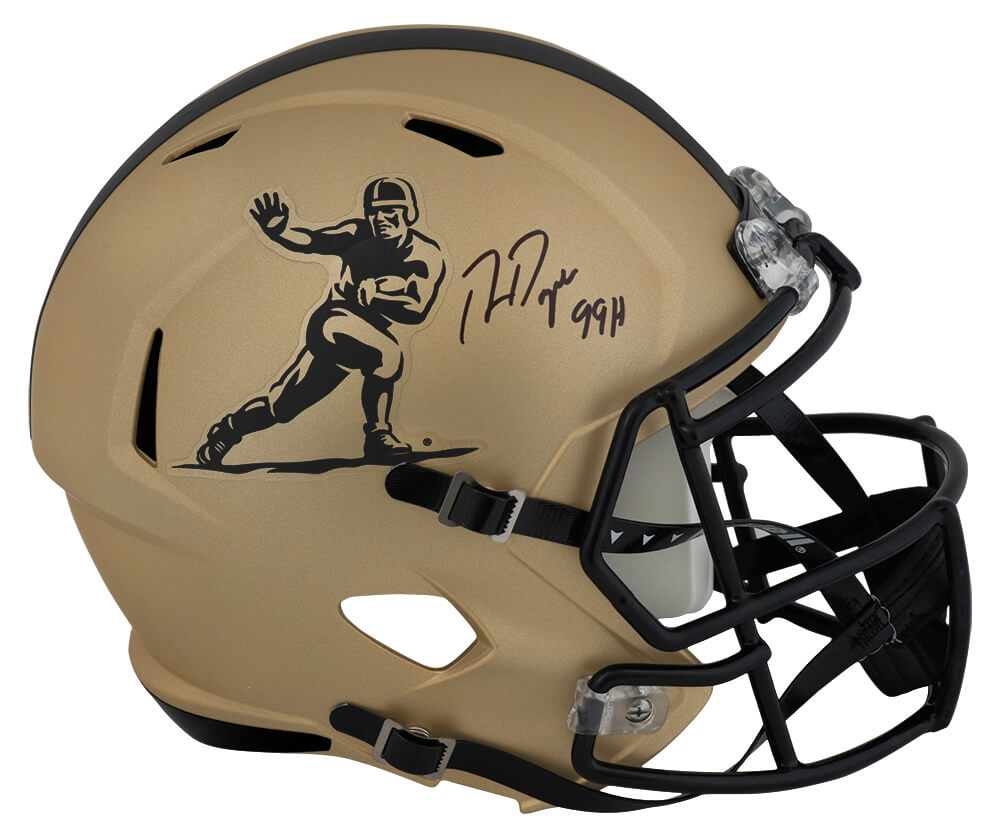 Picture of Schwartz Sports Memorabilia DAYREP307 Ron Dayne Signed Heisman Trophy Logo Gold Riddell Speed Replica Helmet with 99H - Full Size