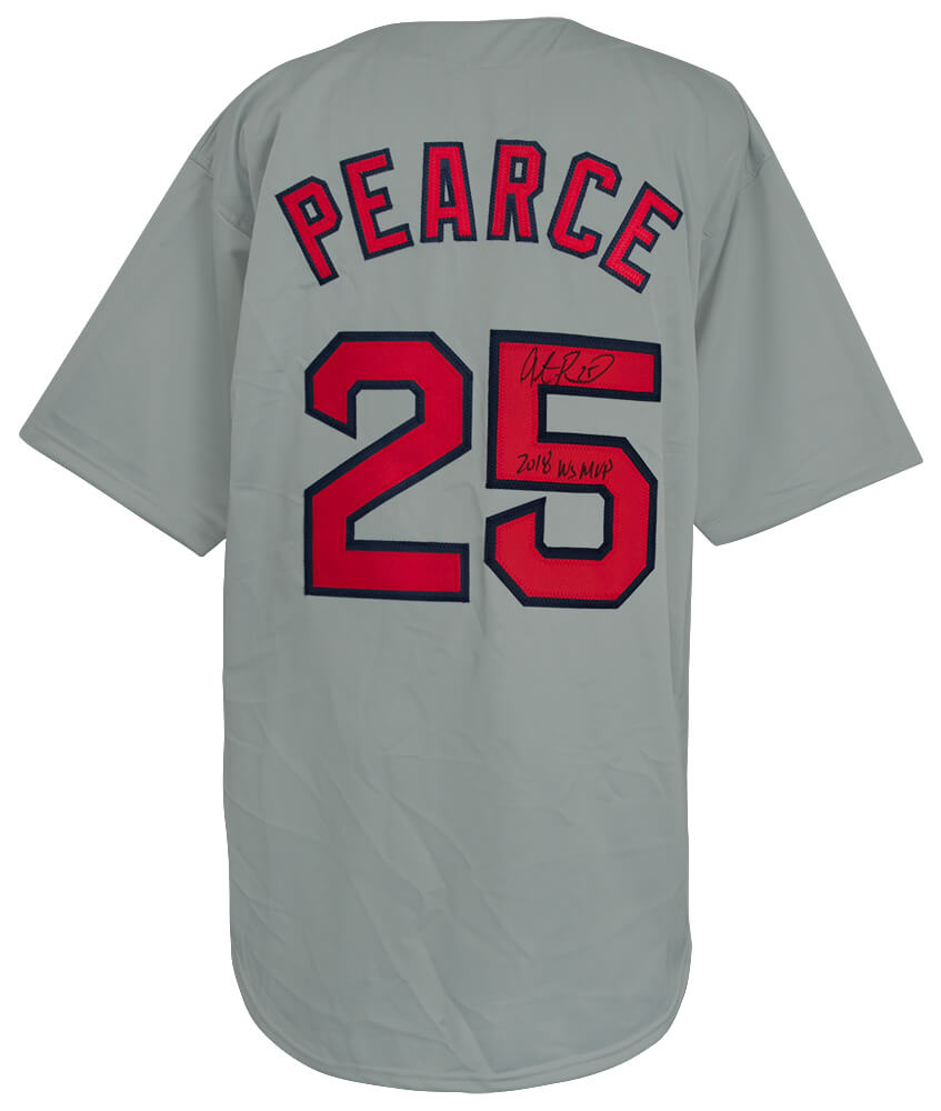 PEAJRY100 Steve Pearce Signed Custom Baseball Jersey with 2018 WS MVP, Grey