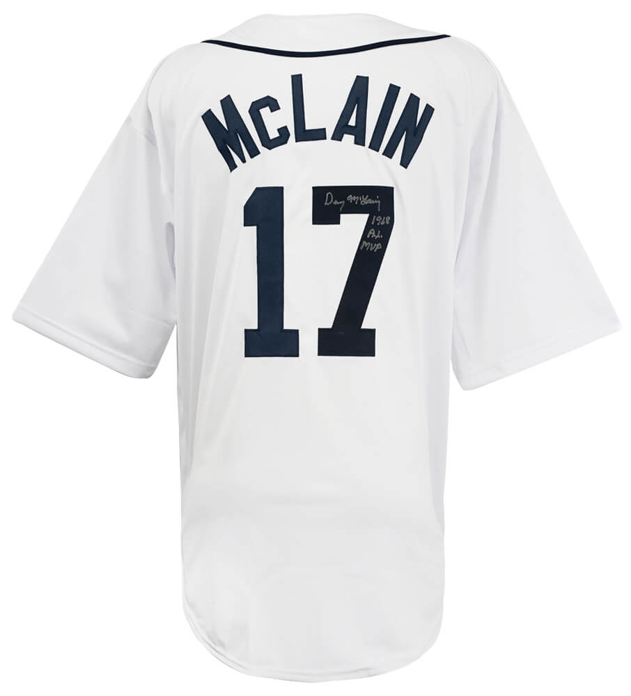 MCLJRY102 Denny McLain Signed Custom Baseball Jersey with 1968 AL MVP, White