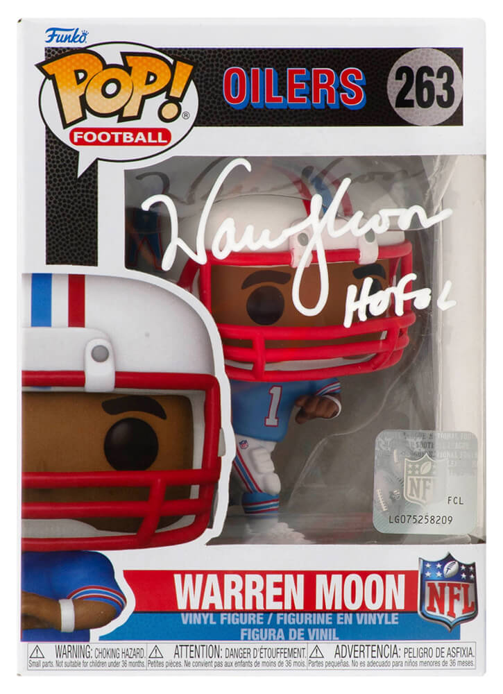 MOOFUN320 Warren Moon Signed Houston Oilers Funko Pop Doll No. 263 with HOF 06