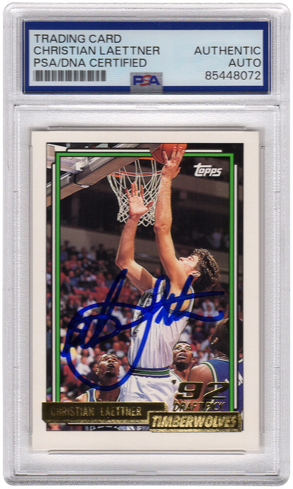 Picture of Schwartz Sports Memorabilia LAECAR206 Christian Laettner Signed Timberwolves 1992-1993 Topps Gold Rookie Basketball Card No. 334 - PSA Encapsulated