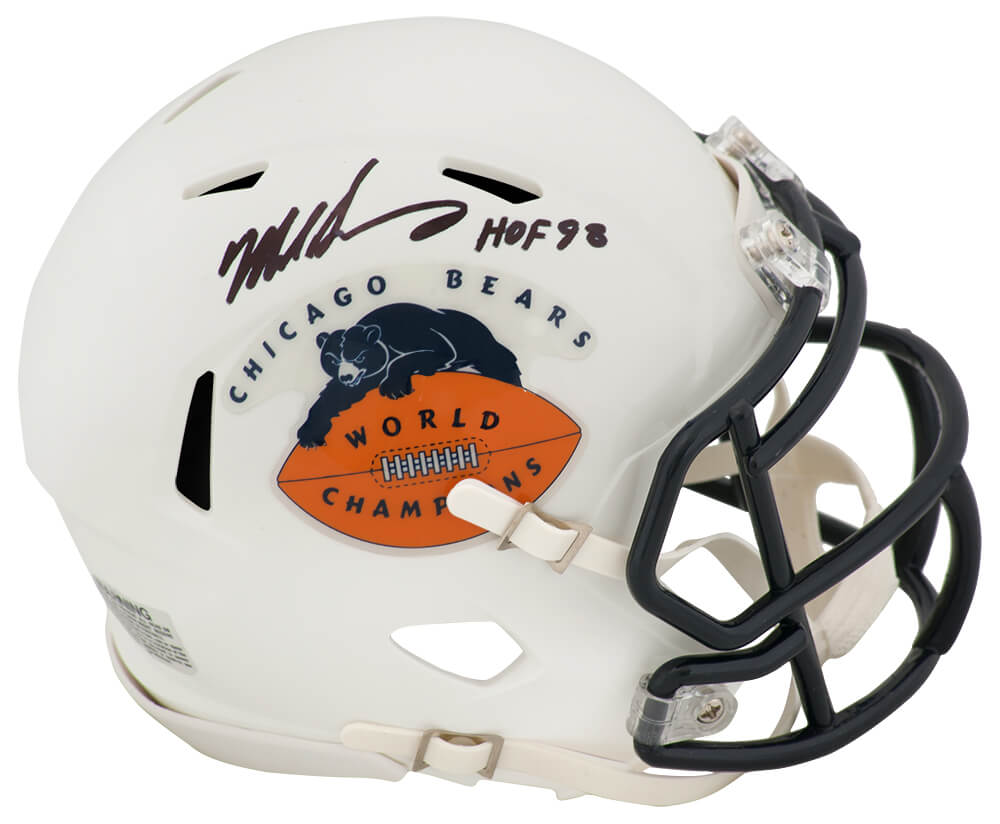 Picture of Schwartz Sports Memorabilia SINMIN331 Mike Singletary Signed Chicago Bears World Champions Riddell Mini Helmet with HOF 98&#44; White
