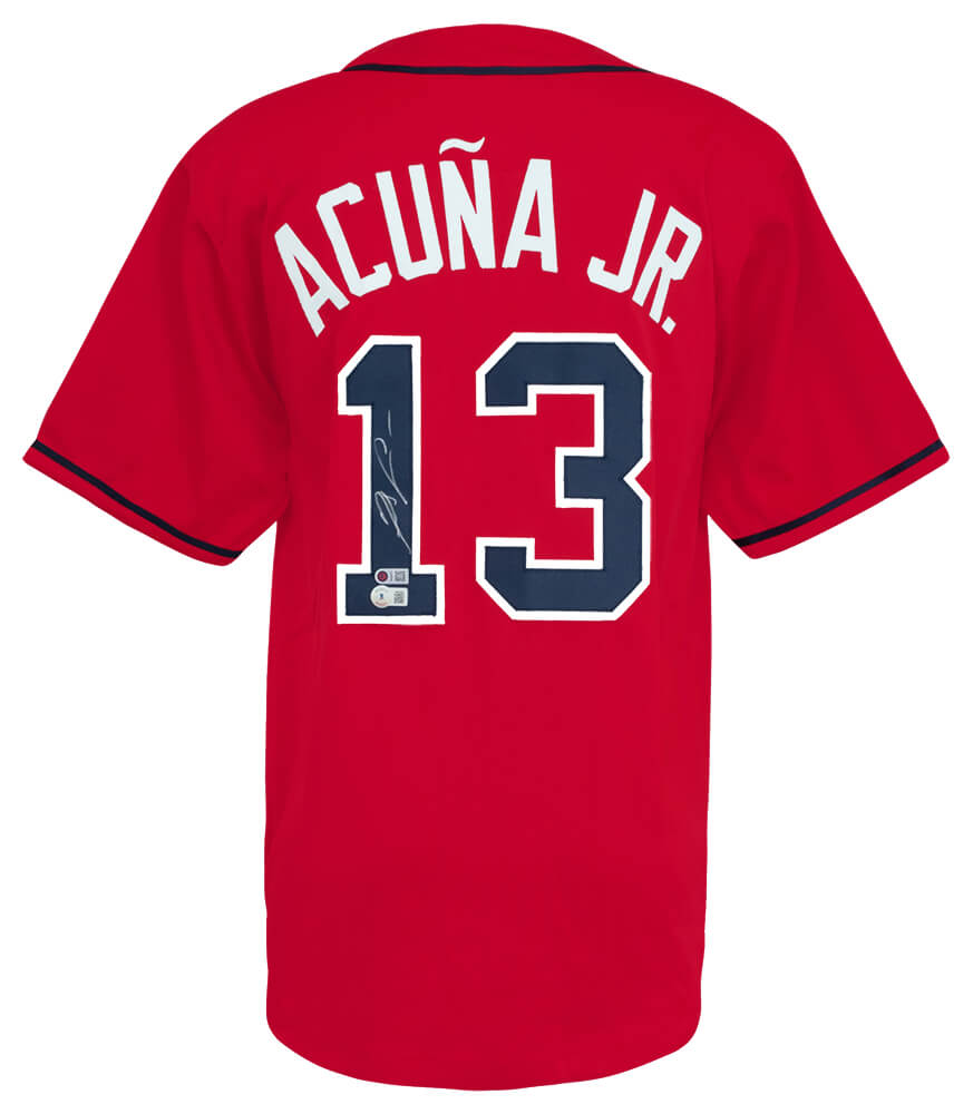ACUJRY100 Ronald Acuna Jr. Signed Red Custom Baseball Jersey - Beckett