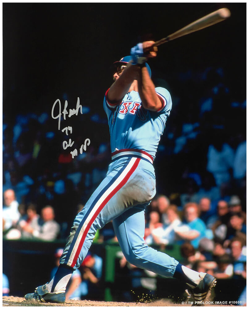 BUR16P101 16 x 20 in. Jeff Burroughs Signed Texas Rangers Swinging Action Photo with 74 AL MVP