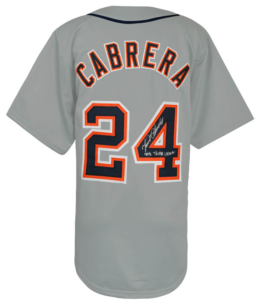CABJRY111 Miguel Cabrera Signed Grey Custom Baseball Jersey with 2012 Triple Crown