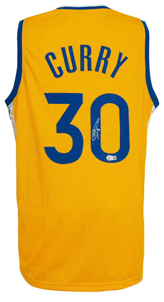 CURJRY201 Stephen Curry Signed Yellow Custom Basketball Jersey - Beckett
