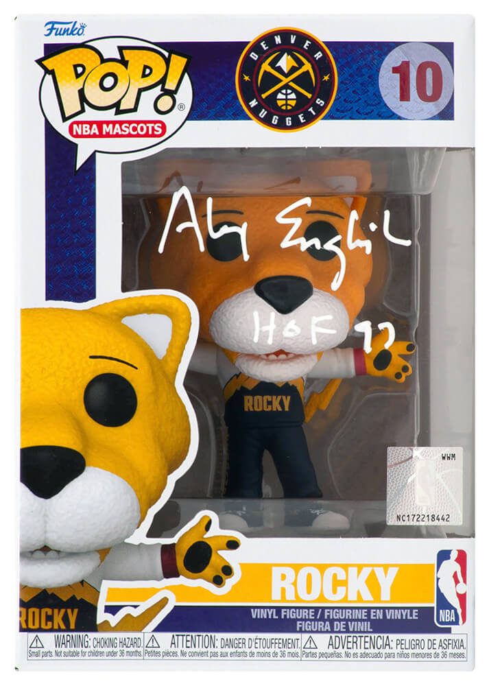 ENGFUN200 Alex English Signed Denver Nuggets Rocky Mascot Funko Pop Doll 10 with HOF 97