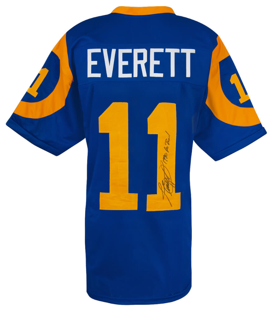 EVEJRY302 Jim Everett Signed Throwback Custom Football Jersey with 1990 Pro Bowl, Blue