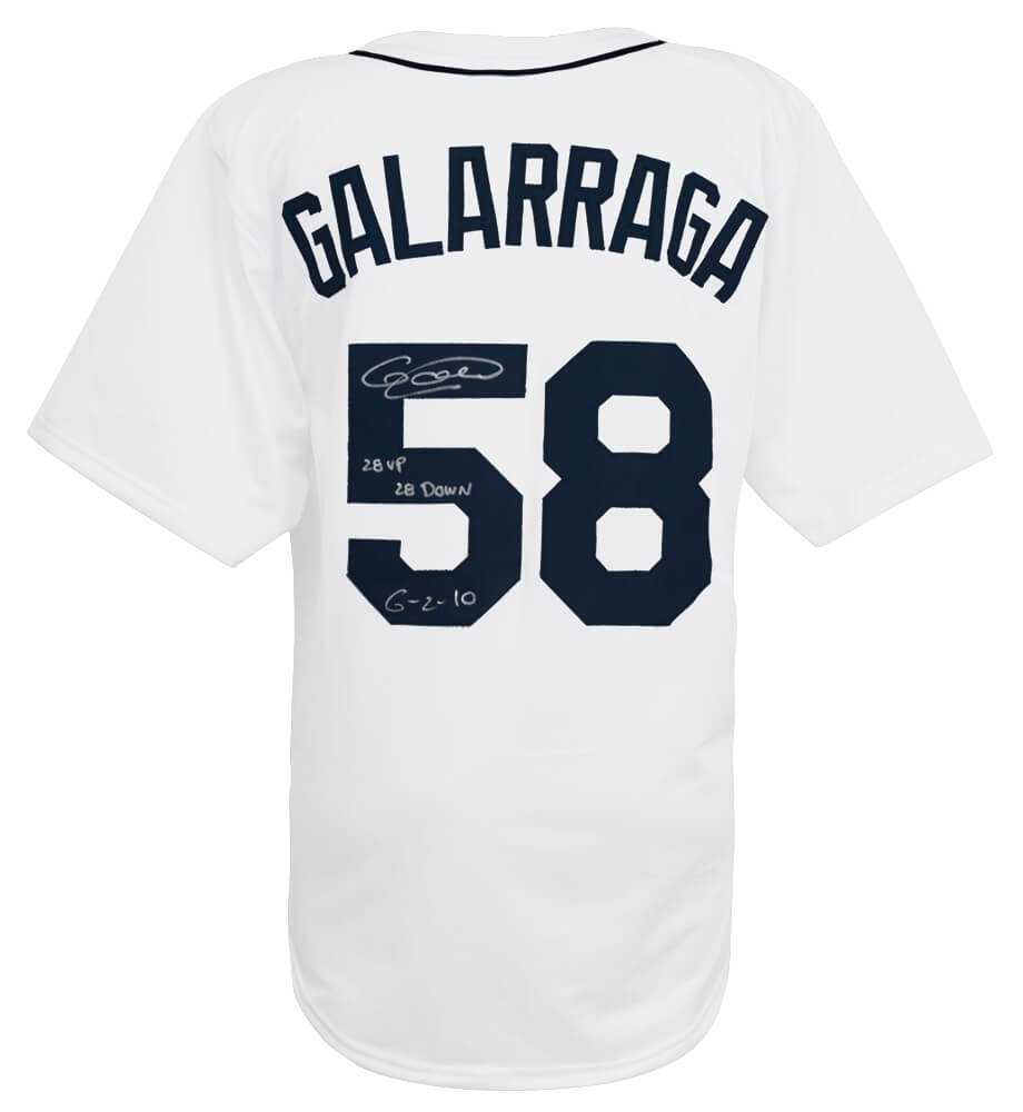 GALJRY101 Armando Galarraga Signed Custom Baseball Jersey with 28 Up 28 Down 6-2-10, White