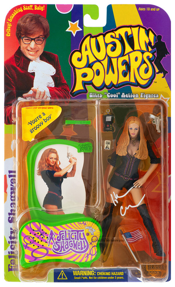 GRAOTH501 Heather Graham Signed Austin Powers Felicity Shagwell McFarlane Toys 1999 Action Figure Orange Bubble