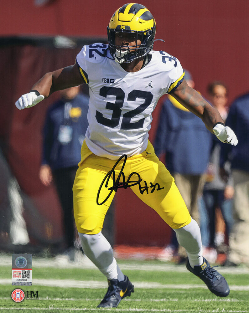 HAR08P340 8 x 10 in. Jaylen Harrell Signed Michigan Wolverines White Jersey Action Photo