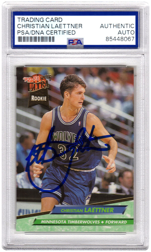 LAECAR207 Christian Laettner Signed Timberwolves 1992-93 Fleer Ultra Rookie Basketball Card No.304 - PSA Encapsulated
