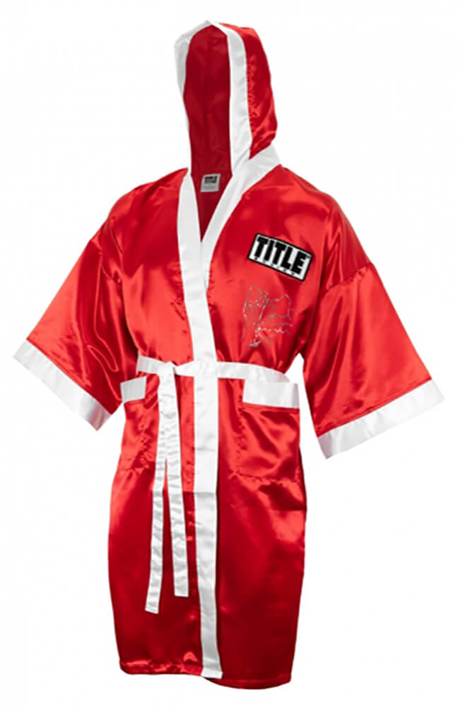 MANROB502 Ray Mancini Signed Title Red & White Boxing Robe with Boom Boom, HOF 15