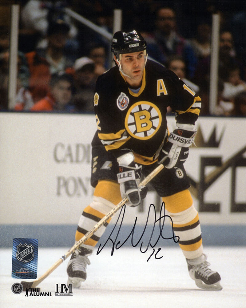 OAT08P402 8 x 10 in. Adam Oates Signed Boston Bruins Black Jersey Action Photo