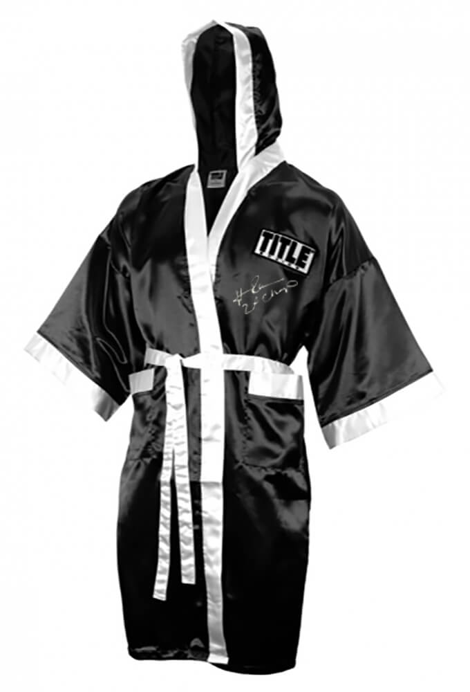 RAHROB503 Hasim Rahman Signed Title Black & White Boxing Robe with 2x Champ